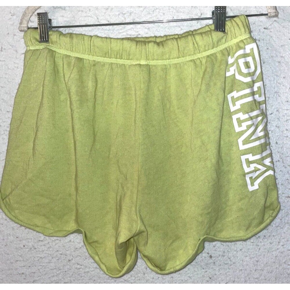 Victoria Secret PINK Shorts sz M logo fleece Light Green Pocket Women's Lime